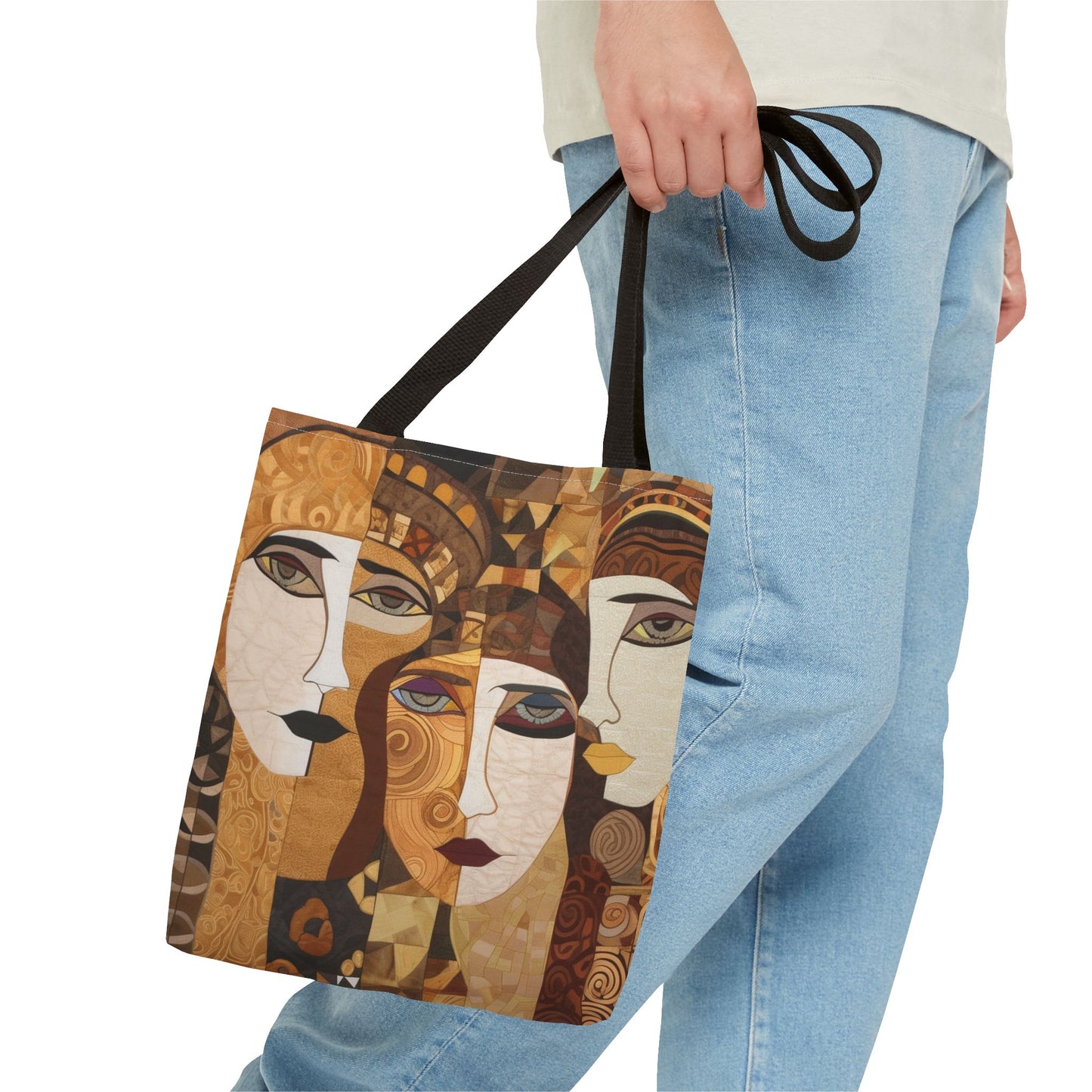 Art Deco Faces Canvas Tote Bag, Modern Cubism-Inspired Design