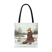 Winter Fox Walk Eco-Friendly Tote Bag, Artistic & Seasonal Design