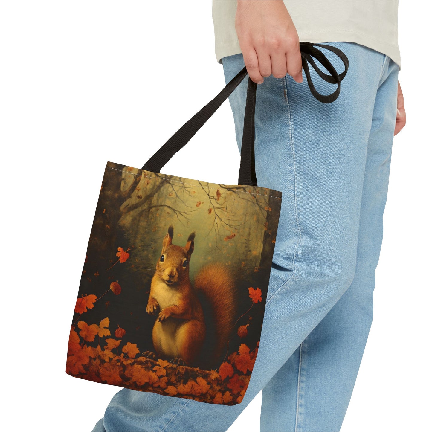 Autumn Squirrel Tote Bag with Woodland Design, Eco-Friendly Canvas