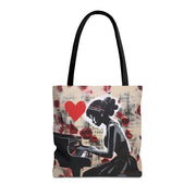 Piano Love Artistic Tote Bag – Romantic Design for Music Enthusiasts