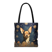 Chihuahua Stardust Canvas Tote Bag, Artsy Floral Eco-Friendly Gift