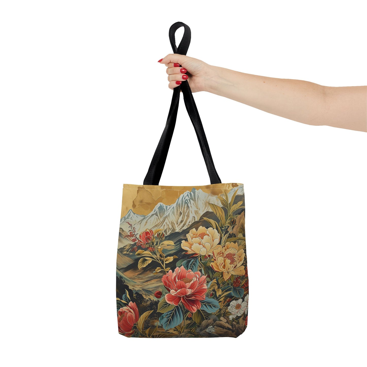 Floral Mountain Majesty Tote Bag, Eco-Friendly Scenic Canvas Gift