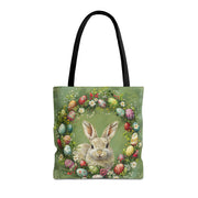 Easter Bunny Wreath Tote Bag, Festive Reusable Shopping Bag