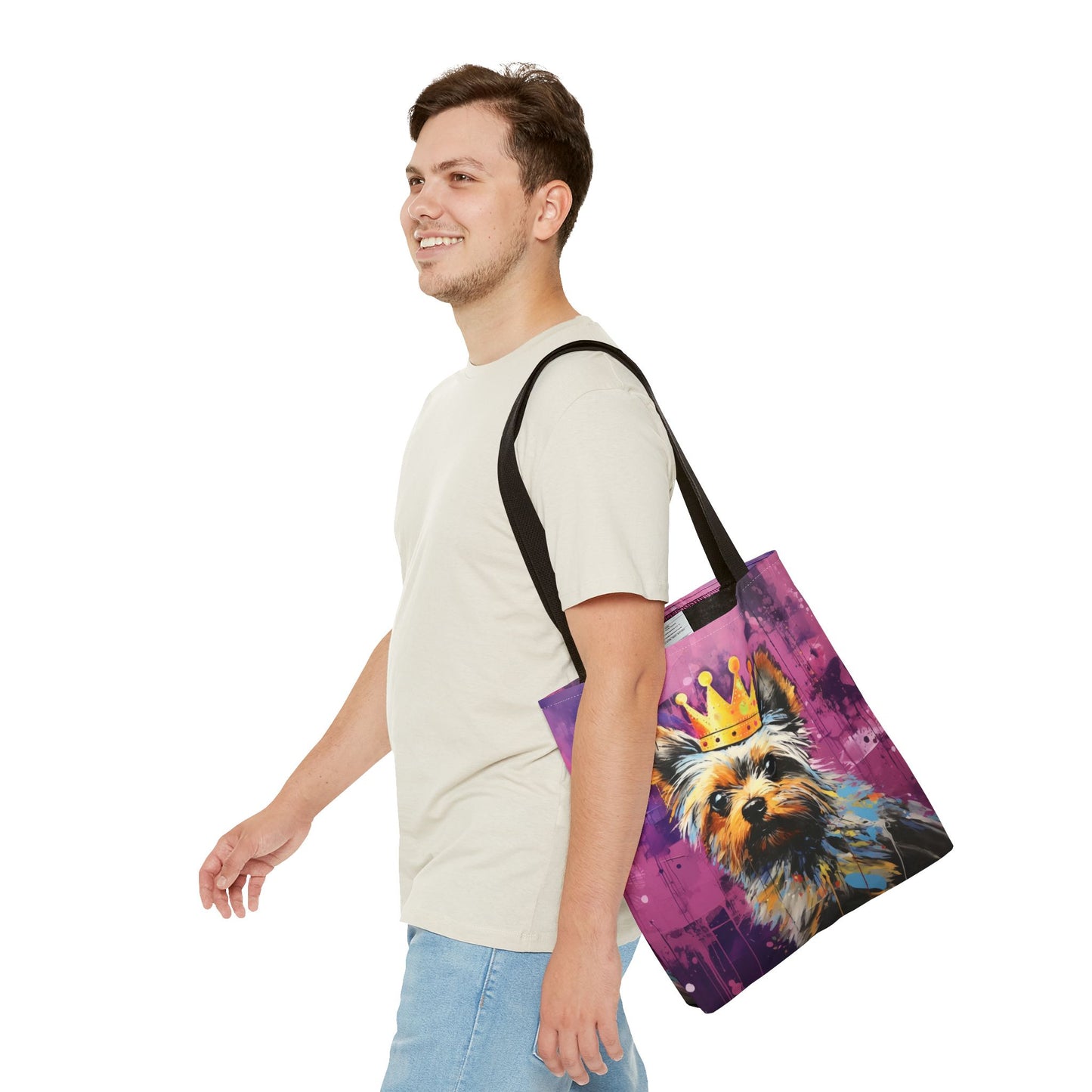 Regal Yorkie Crown Tote Bag – Artistic Eco-Friendly Canvas