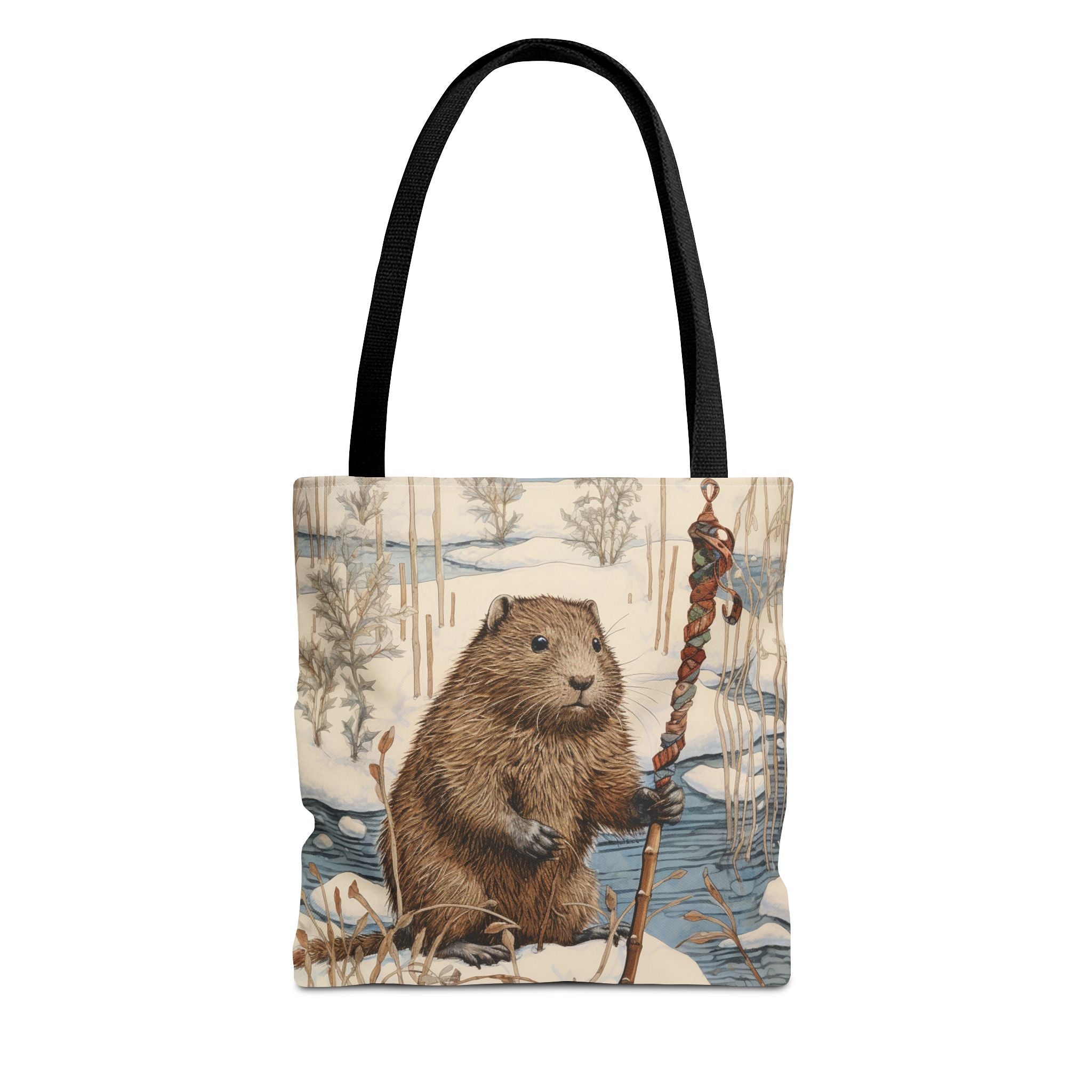 Winter Beaver Canvas Tote Bag – Charming Nature-Inspired Design