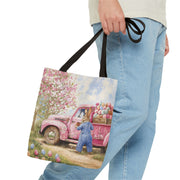 Easter Bunny Spring Blossom Tote Bag, Vintage Pink Truck Design