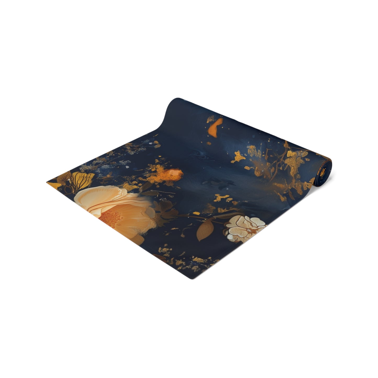 Navy Floral Table Runner | Gold, Blue, and Cream Design (72" or 90")