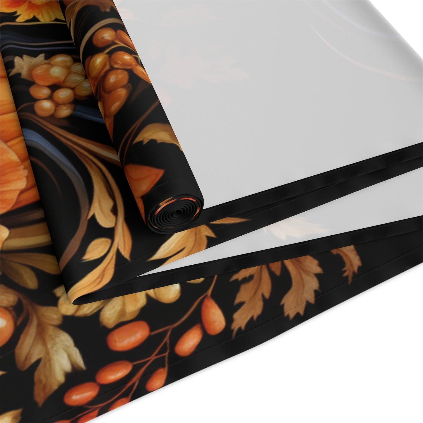 Thanksgiving Harvest Table Runner | Black, Orange, and Gold Design (72" or 90")