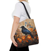 Autumn Raven Pumpkin Canvas Tote Bag, Fall-Inspired Eco-Friendly Bag