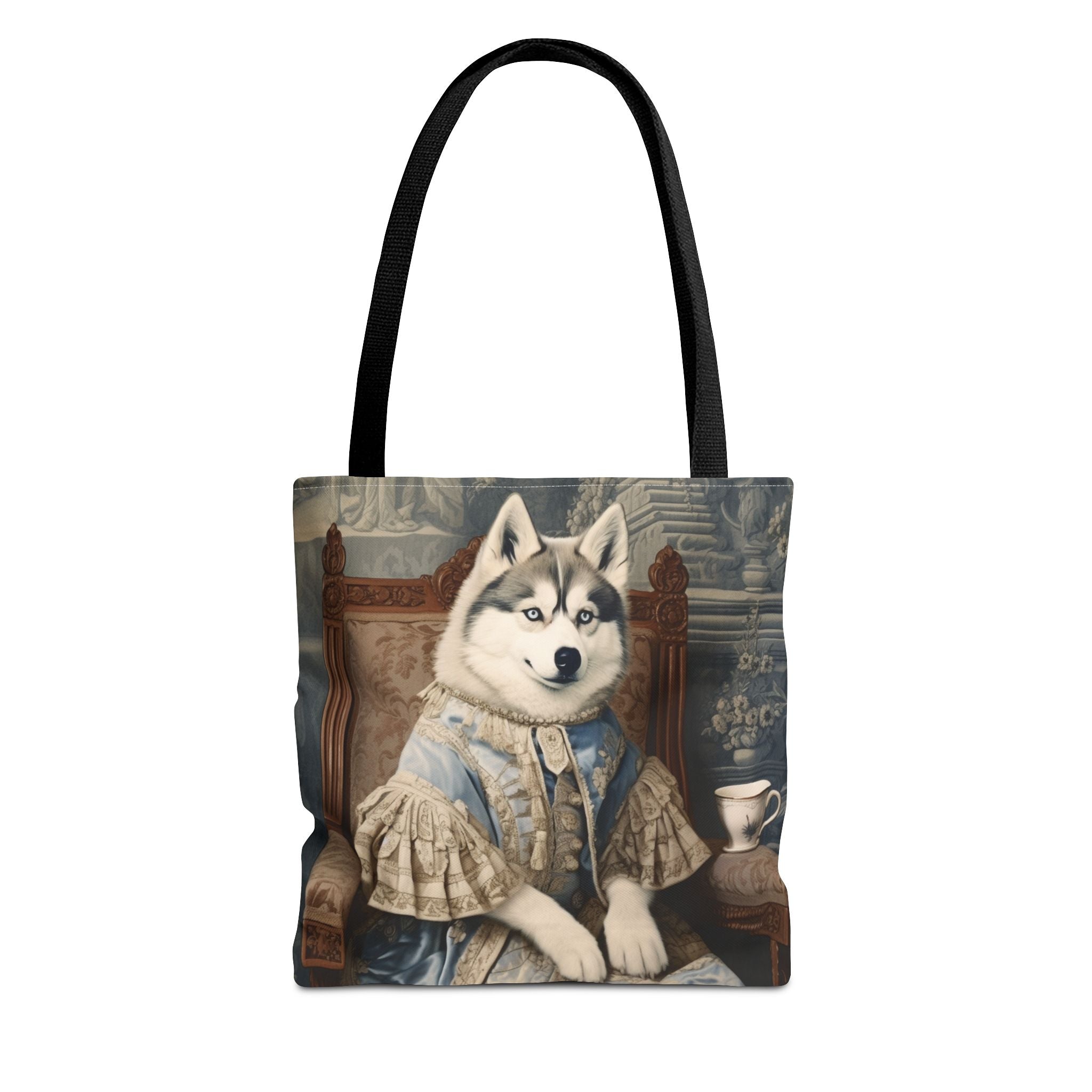 Regal Siberian Husky Tote Bag, Vintage Baroque-Style Canvas Gift