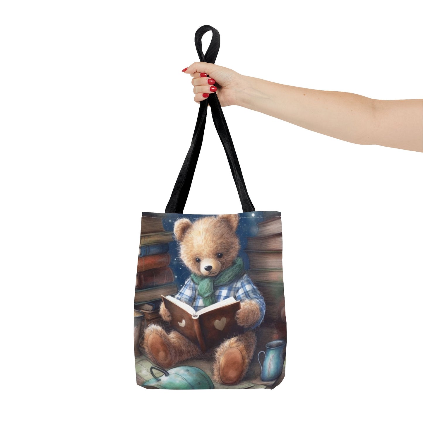 Teddy Bear Reading Tote Bag, Cozy Canvas Book Lover's Gift