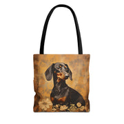 Elegant Dachshund Floral Tote Bag - Rustic Canvas for Dog Lovers