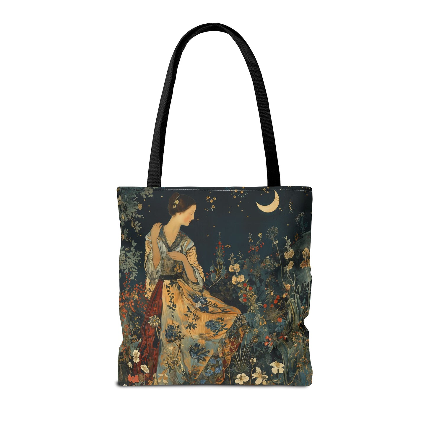 Moonlit Floral Canvas Tote Bag - Elegant Eco-Friendly Shopper