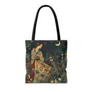 Moonlit Floral Canvas Tote Bag - Elegant Eco-Friendly Shopper