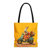 Bunny on Scooter Flower Tote Bag, Vibrant Artistic Market Bag