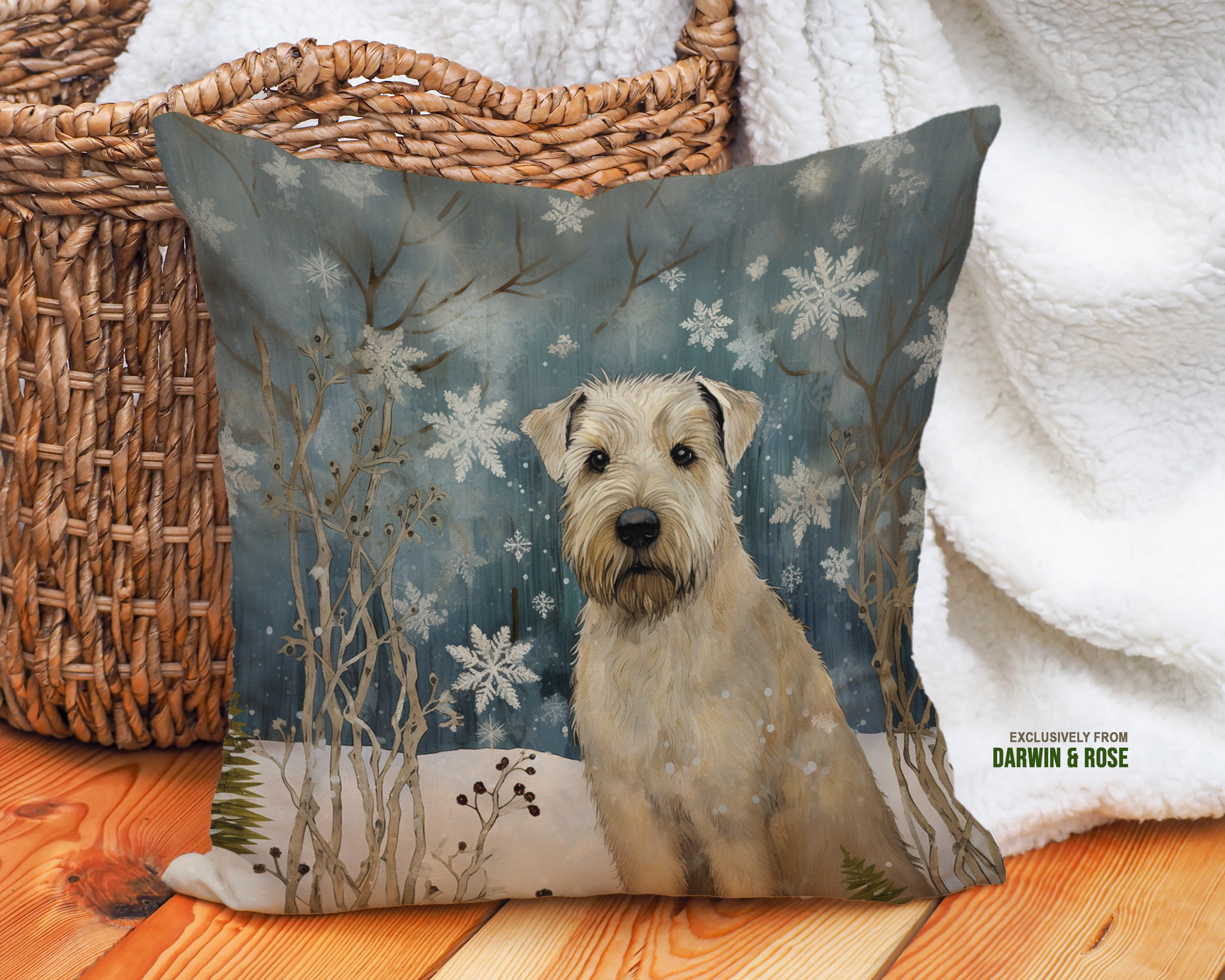 Wheaten Terrier Winter Wonderland Throw Pillow – Modern Holiday Home Décor