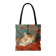 Tranquil Autumn Cat Tote Bag, Artistic Eco-Friendly Canvas for Cat Lovers