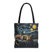 Starry Night Cat Tote Bag - Van Gogh-Inspired Canvas Design