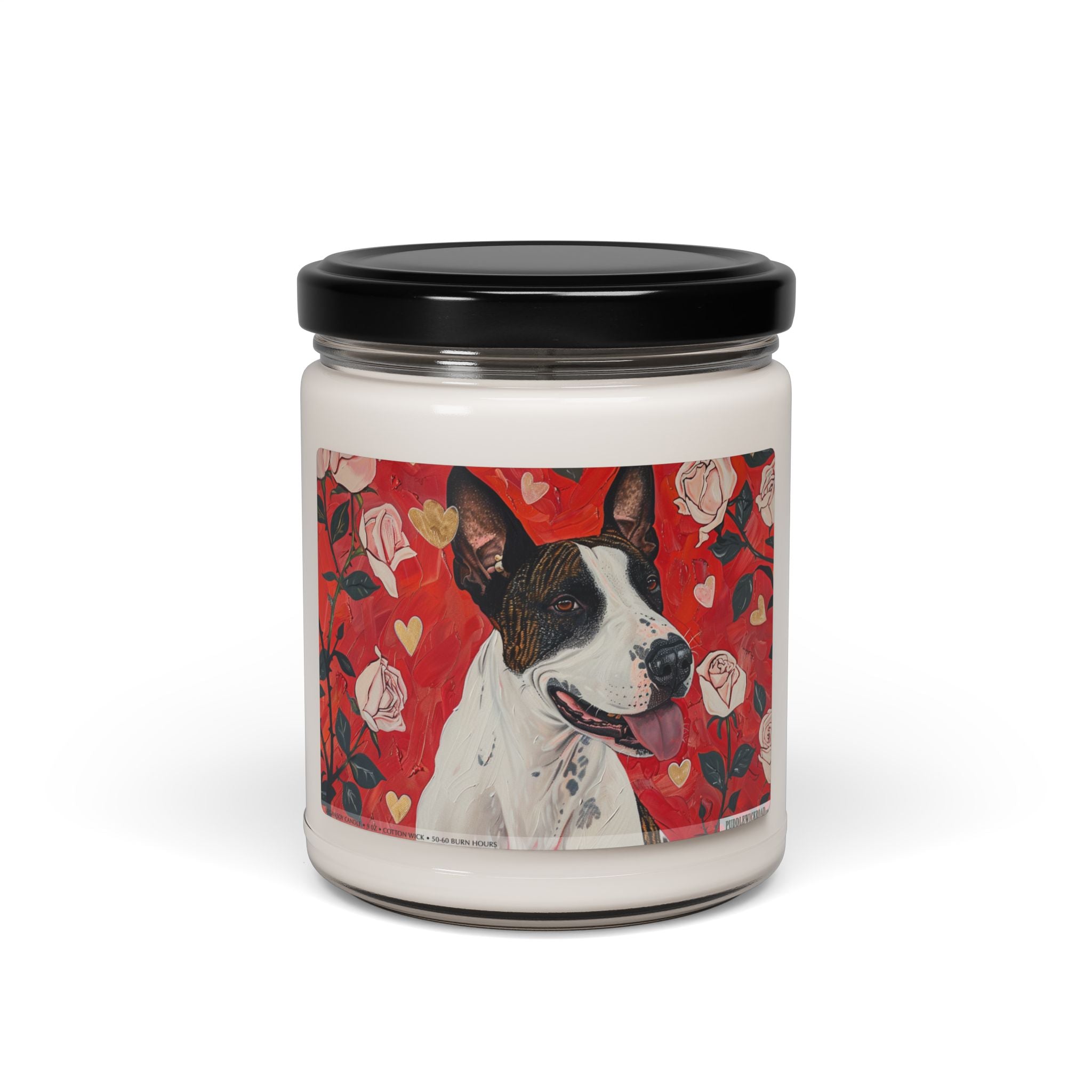 Bull Terrier Romantic Candle – Dog Lover Gift, Rose Art Design