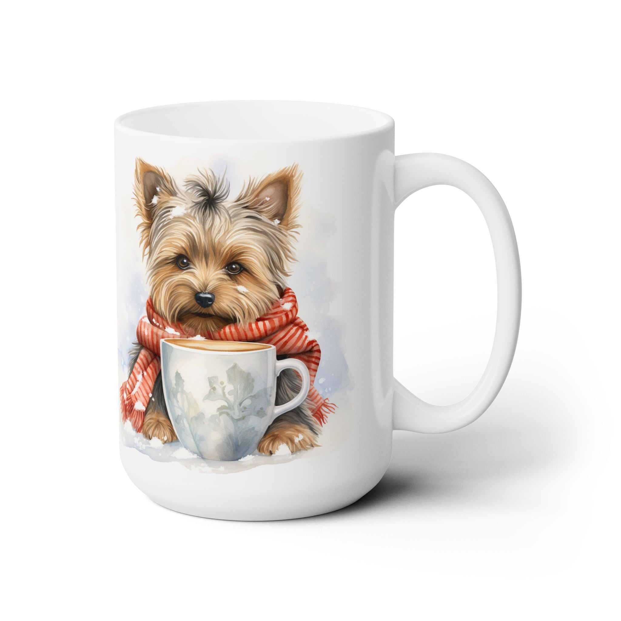 Yorkie Cozy Winter Mug with Holiday Scarf Design