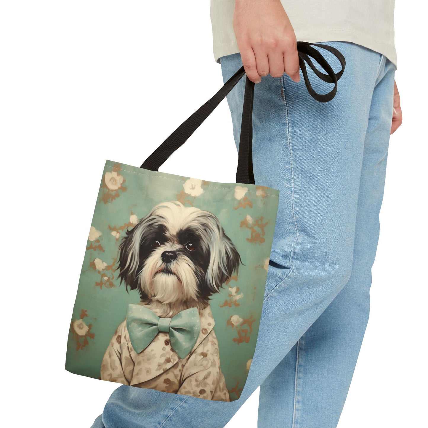 Shih Tzu Chic Tote Bag, Adorable Floral Canvas Market Bag for Dog Lovers