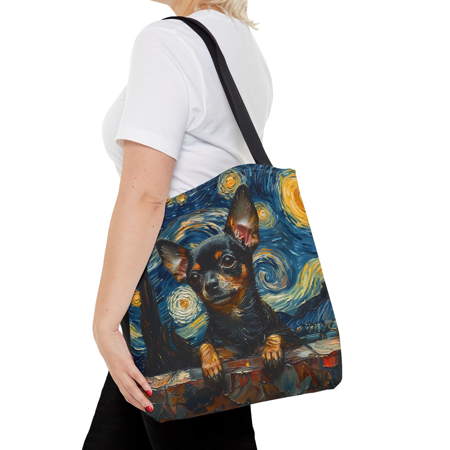 Starry Night Chihuahua Art Tote Bag, Eco-Friendly Canvas for Dog Lovers