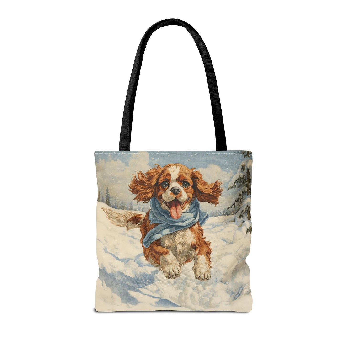 Winter Cavalier King Charles Spaniel Tote Bag, Snowy Dog Lover Canvas Gift