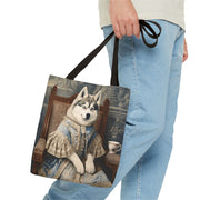 Regal Siberian Husky Tote Bag, Vintage Baroque-Style Canvas Gift