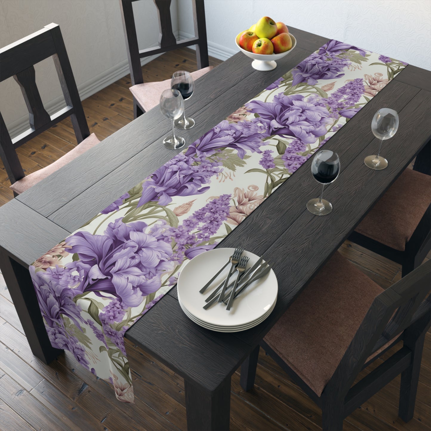 Purple Floral Table Runner | Lavender, Lilac, and Cream Décor (72" or 90")