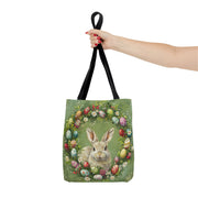 Easter Bunny Wreath Tote Bag, Festive Reusable Shopping Bag