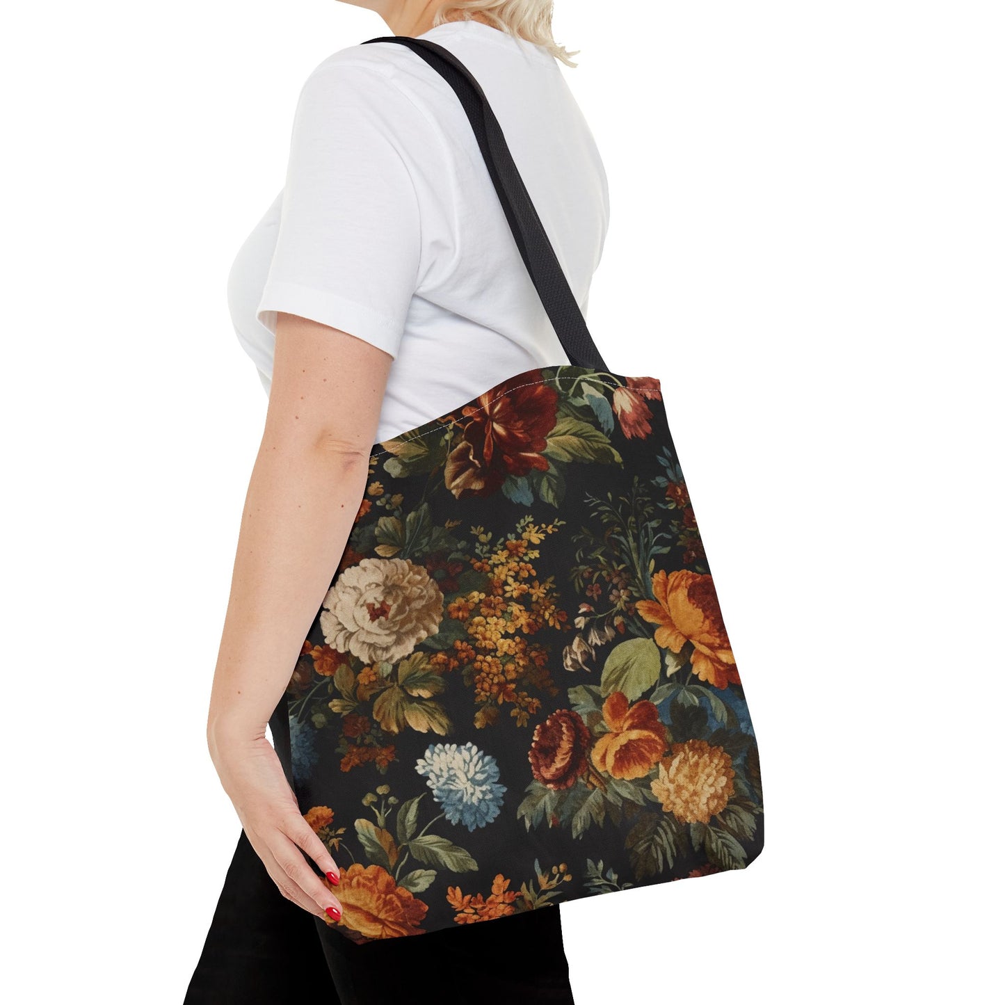 Elegant Autumn Floral Tote Bag, Eco-Friendly Canvas Shopping Bag