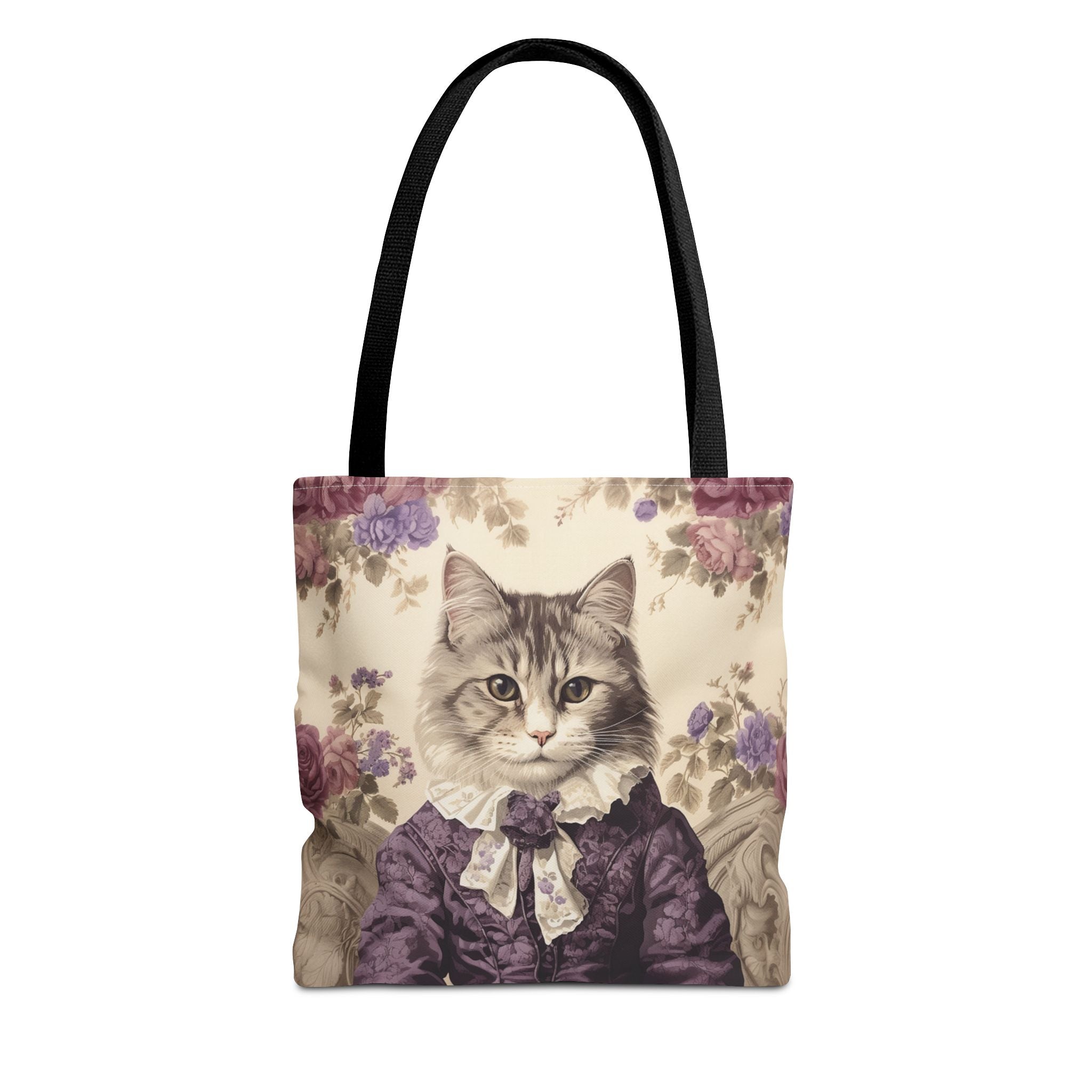 Elegant Maine Coon Cat Tote Bag, Vintage Floral Design, Eco-Friendly