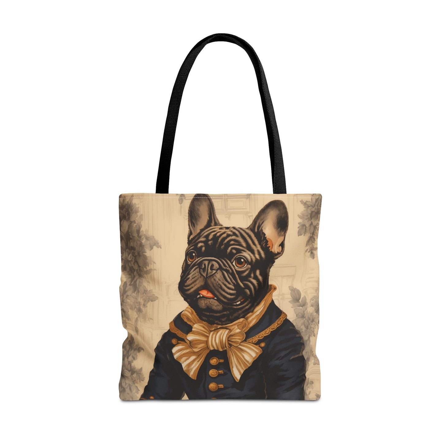 Frenchie Admiral Canvas Tote Bag, Elegant Brindle Bulldog Design