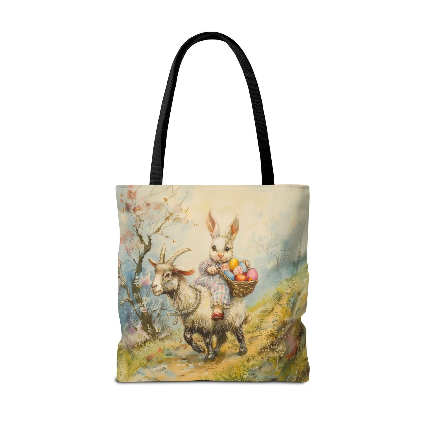 Easter Bunny and Goat Tote Bag, Whimsical Spring Market Bag