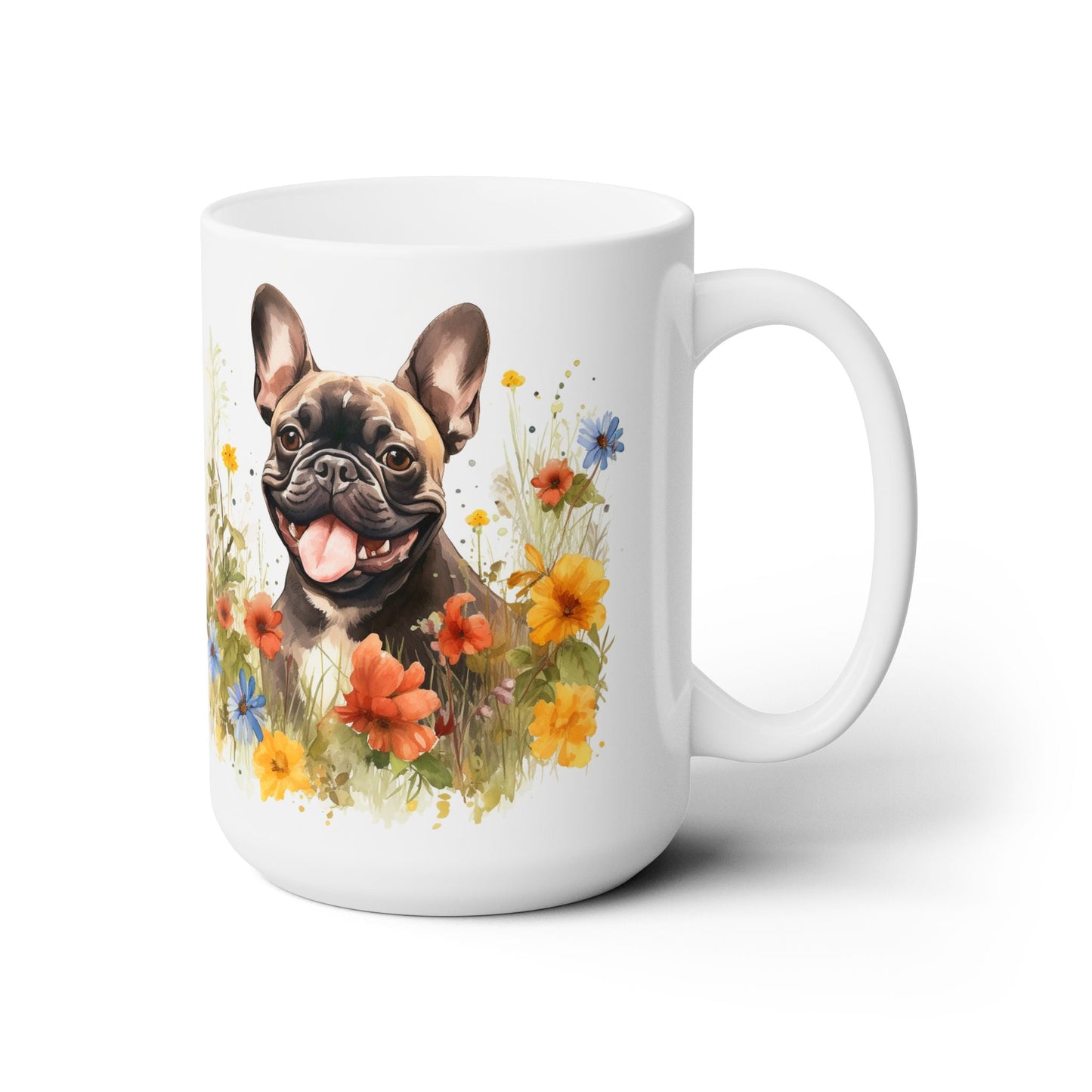 Frenchie Bliss Mug – Adorable French Bulldog Floral Coffee Cup