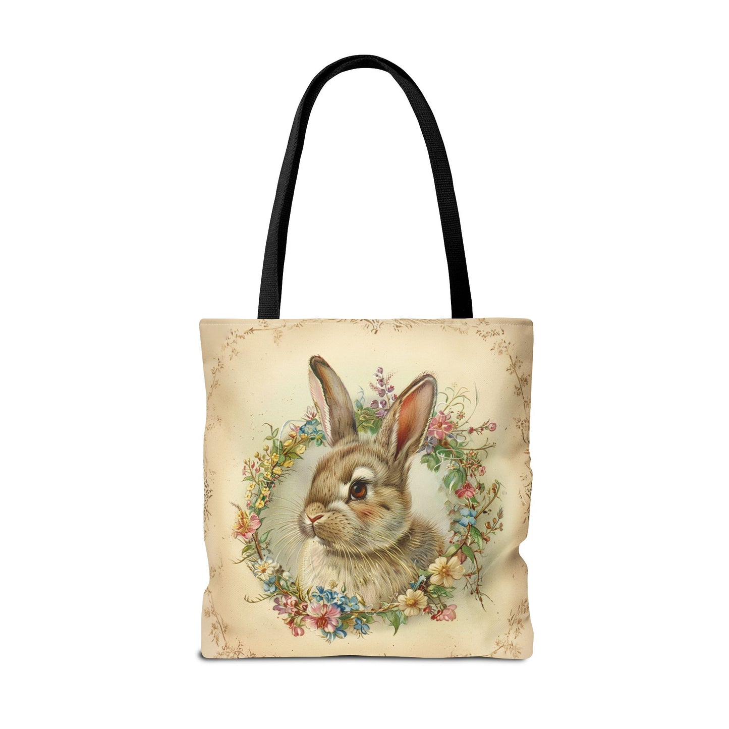 Easter Bunny Floral Tote Bag with Vintage Wreath Design