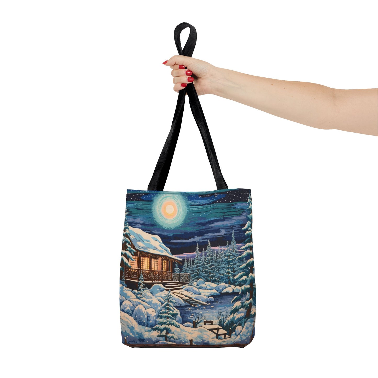 Cozy Winter Cabin Canvas Tote Bag – Eco-Friendly & Nature-Inspired