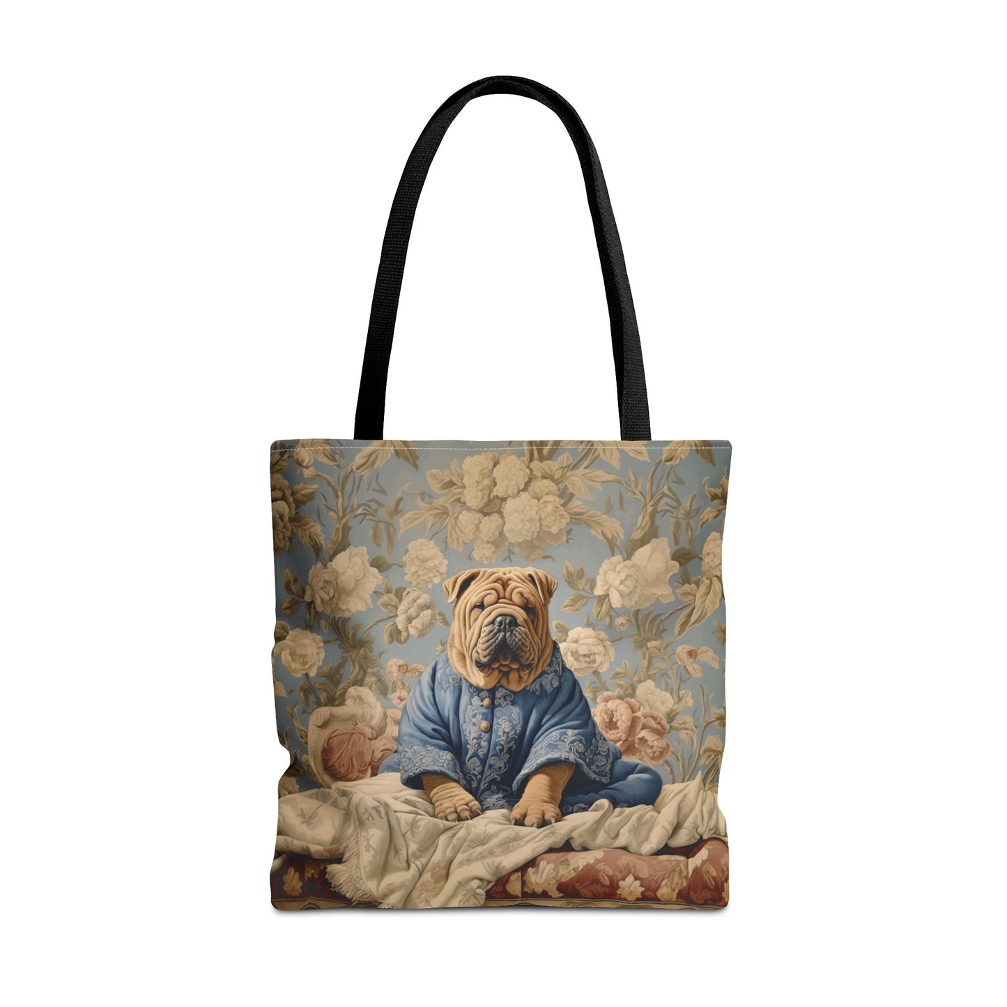 Shar Pei Royal Blossom Blue Tote Bag, Artistic Gift for Dog Lovers