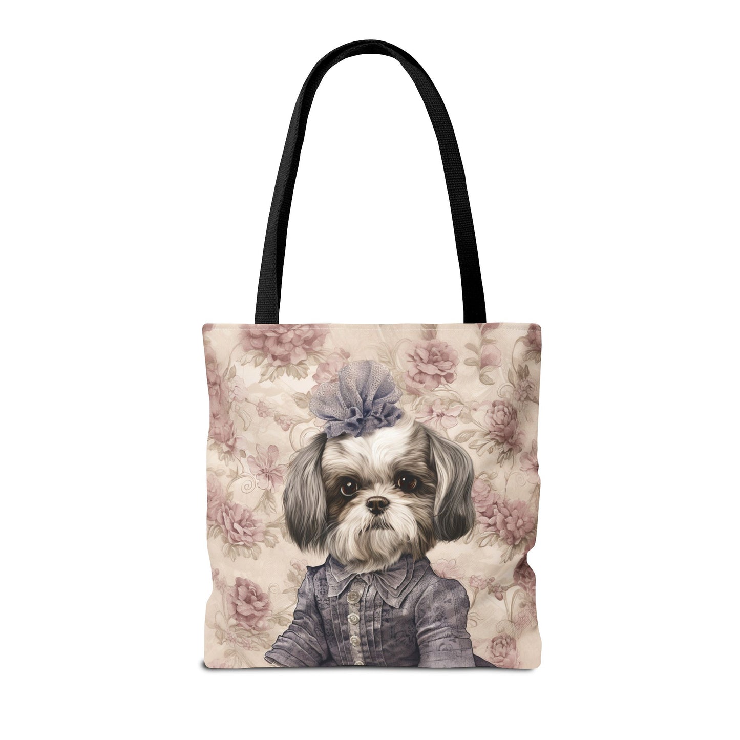 Shih Tzu Chic Floral Tote Bag: Elegant Canvas for Dog Lovers