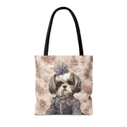 Shih Tzu Chic Floral Tote Bag: Elegant Canvas for Dog Lovers