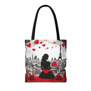 Parisian Romance Tote Bag - Eiffel Tower Design with Heart Accents