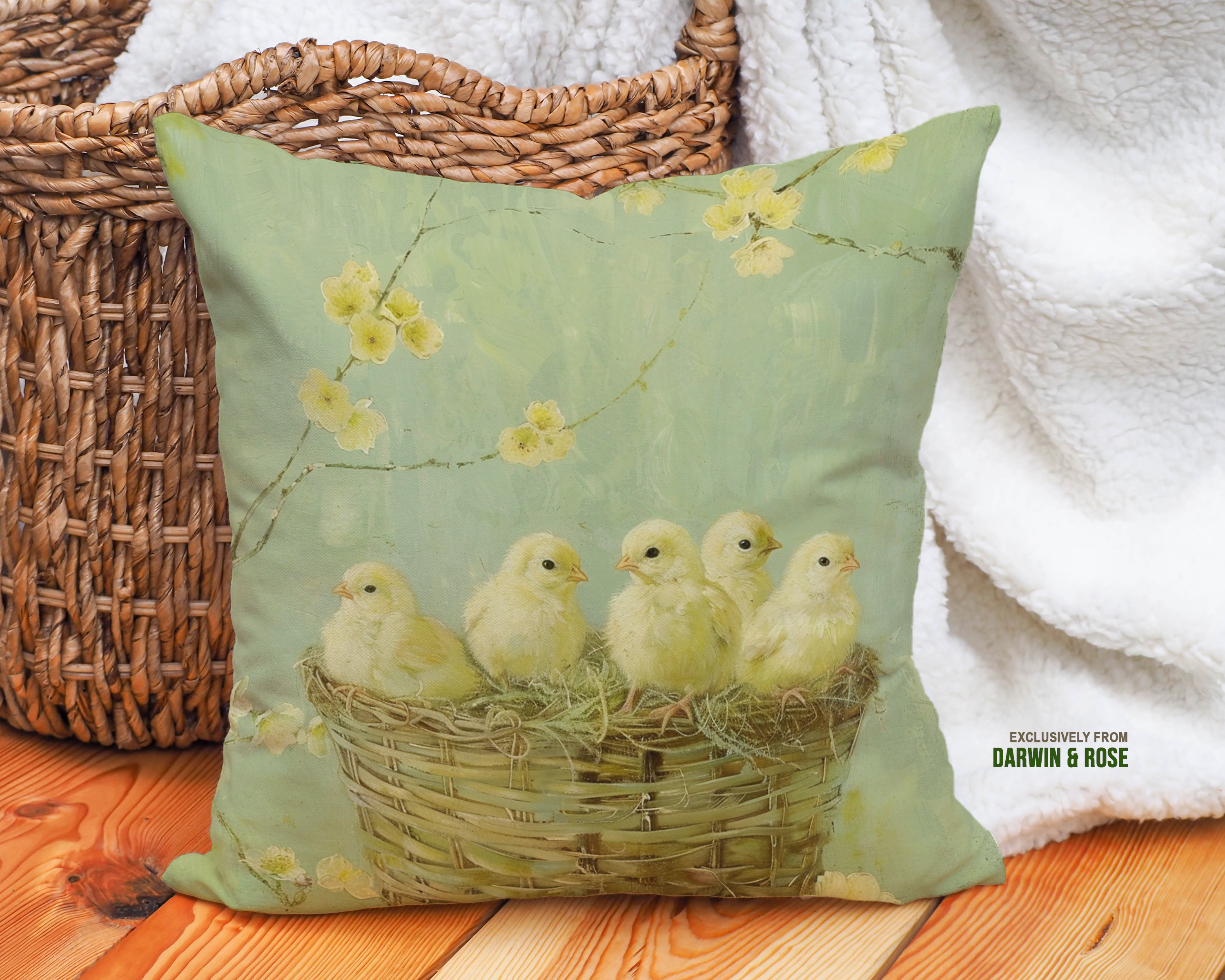 Easter Chicklings in Pastel Basket - Farmhouse Spring Décor