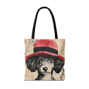 Sophisticated Poodle Tote Bag – Chic Red Hat Design Canvas Tote