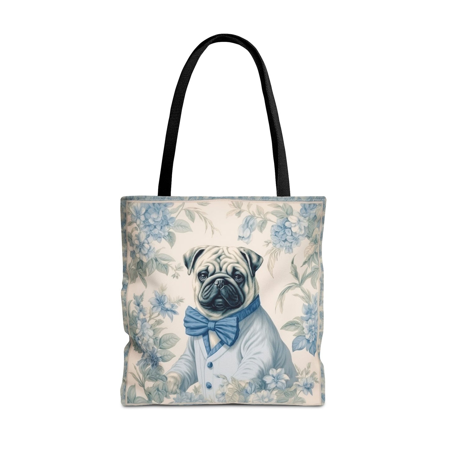 Charming Blue Pug Tote Bag | Floral Canvas Accessory for Dog Lovers