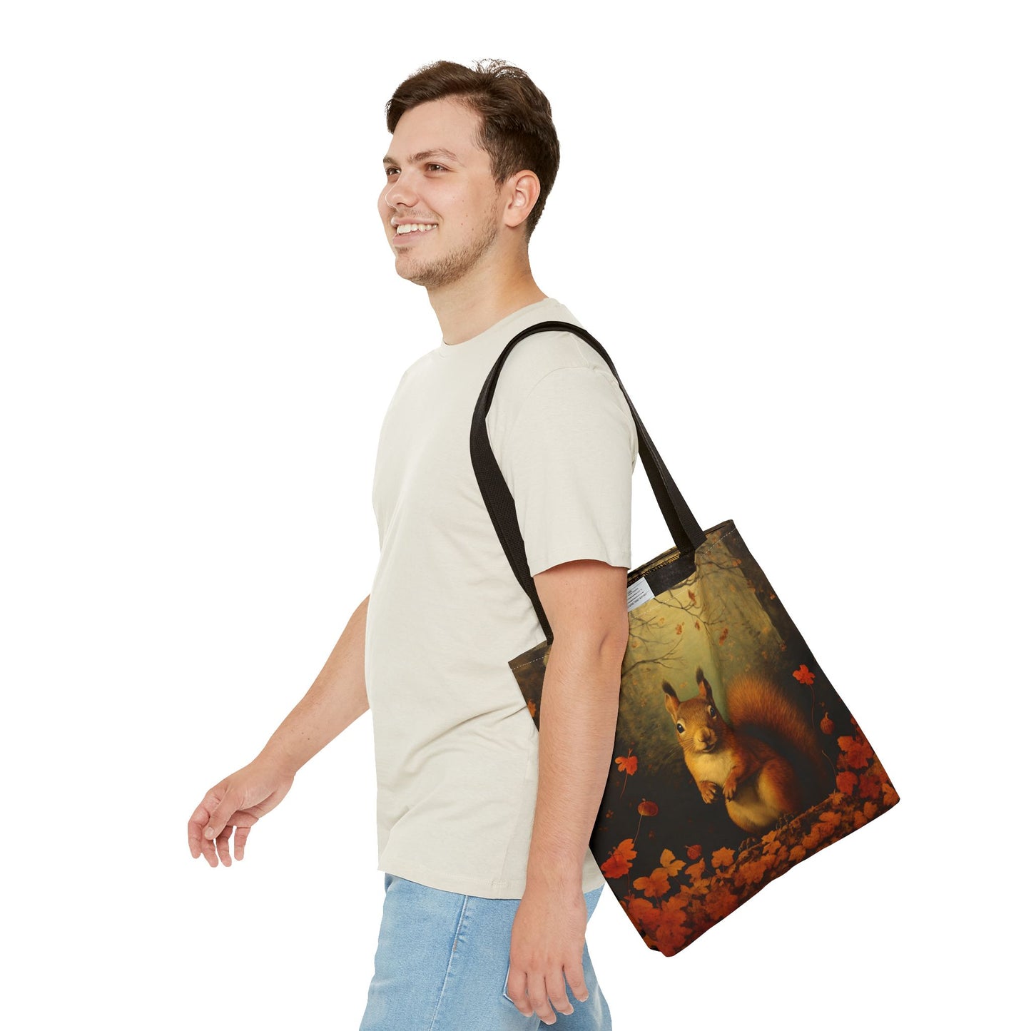 Autumn Squirrel Tote Bag with Woodland Design, Eco-Friendly Canvas