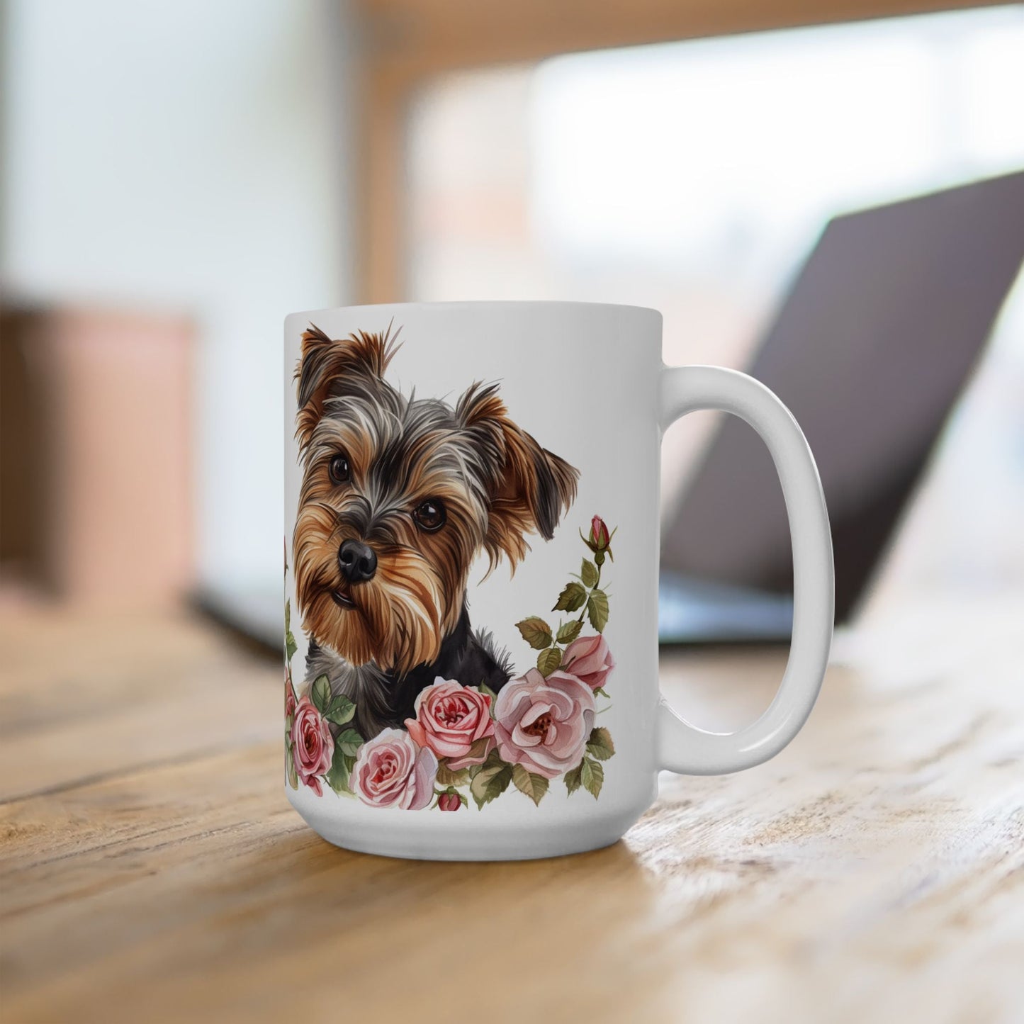 Yorkie Love Mug - Adorable Yorkshire Terrier Design with Floral Charm