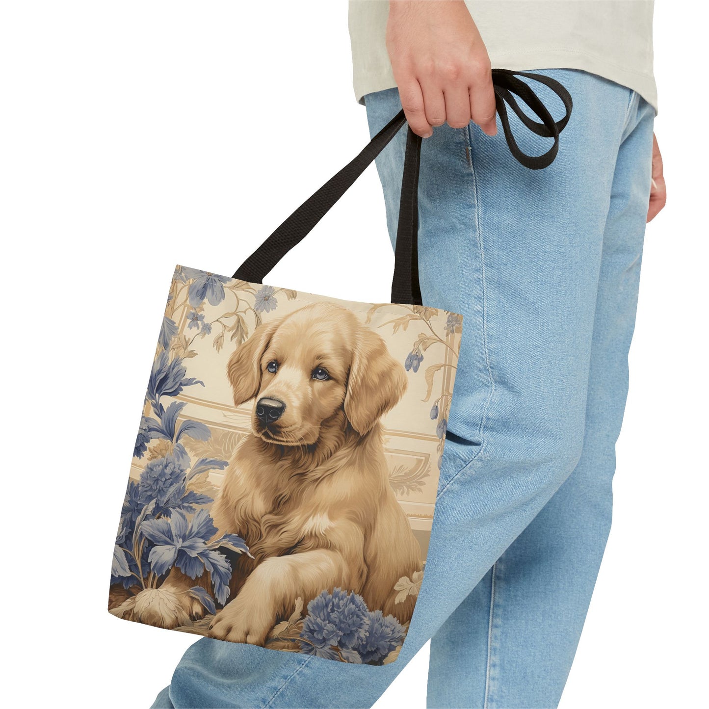 Golden Retriever Blossom Canvas Tote Bag, Artistic Eco-Friendly Design