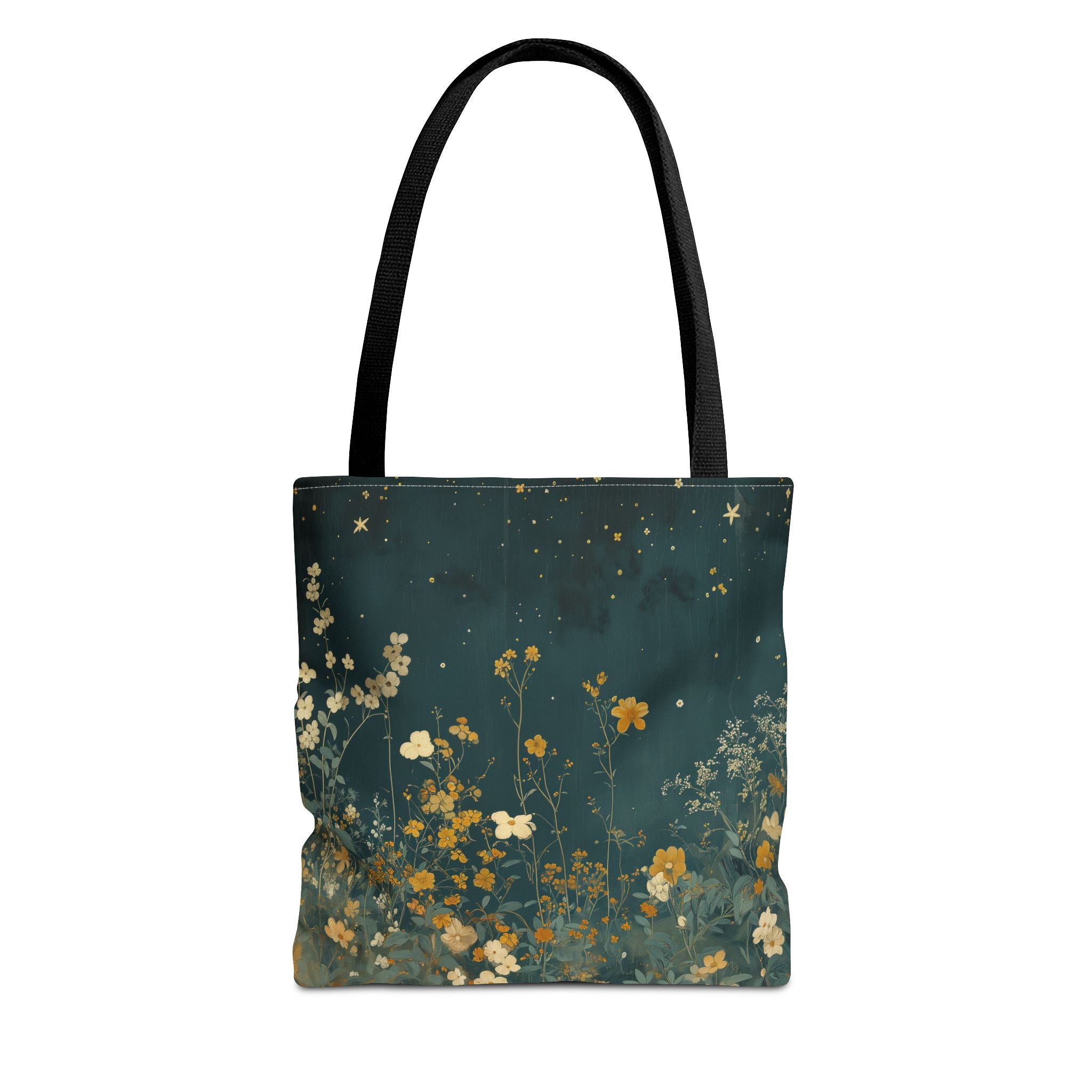 Midnight Floral Starry Canvas Tote Bag, Eco-Friendly Everyday Carry