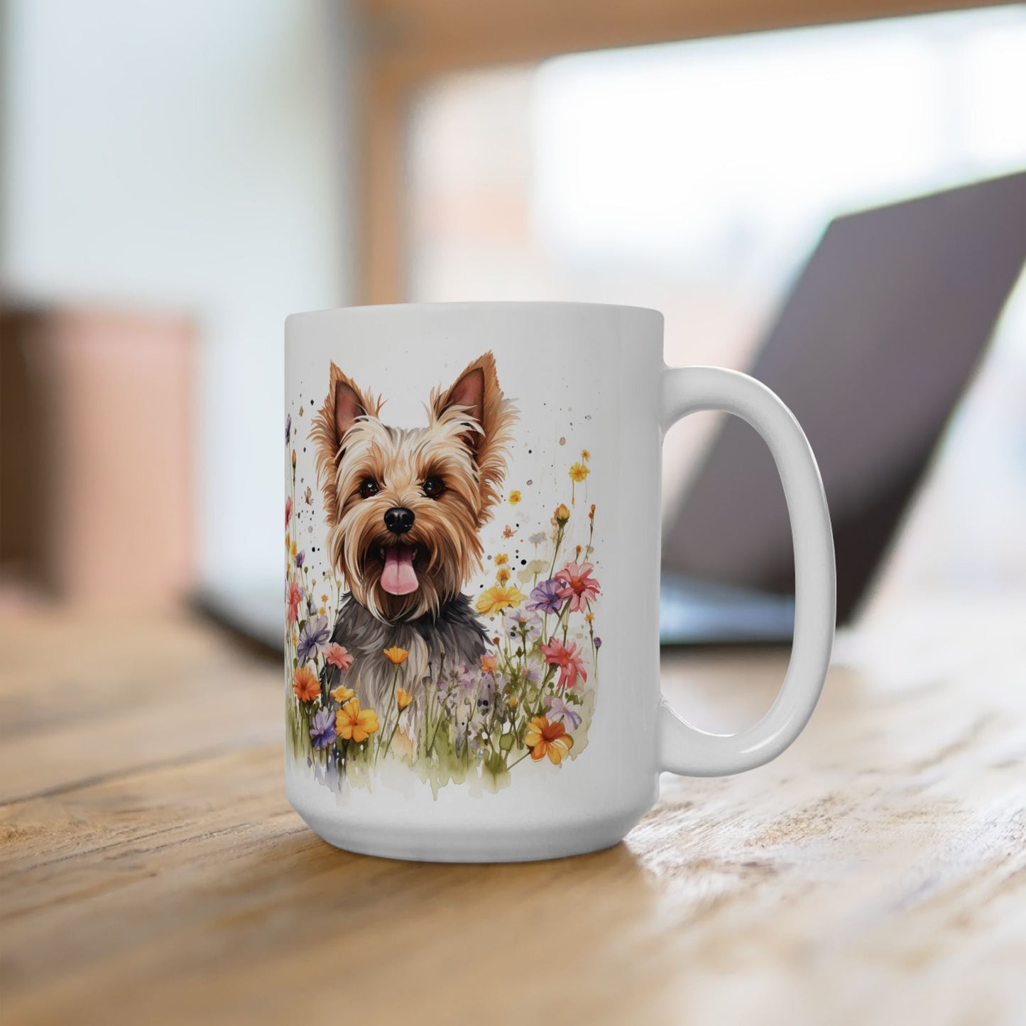 Yorkie Bliss Mug - Yorkshire Terrier Floral Coffee Cup Gift