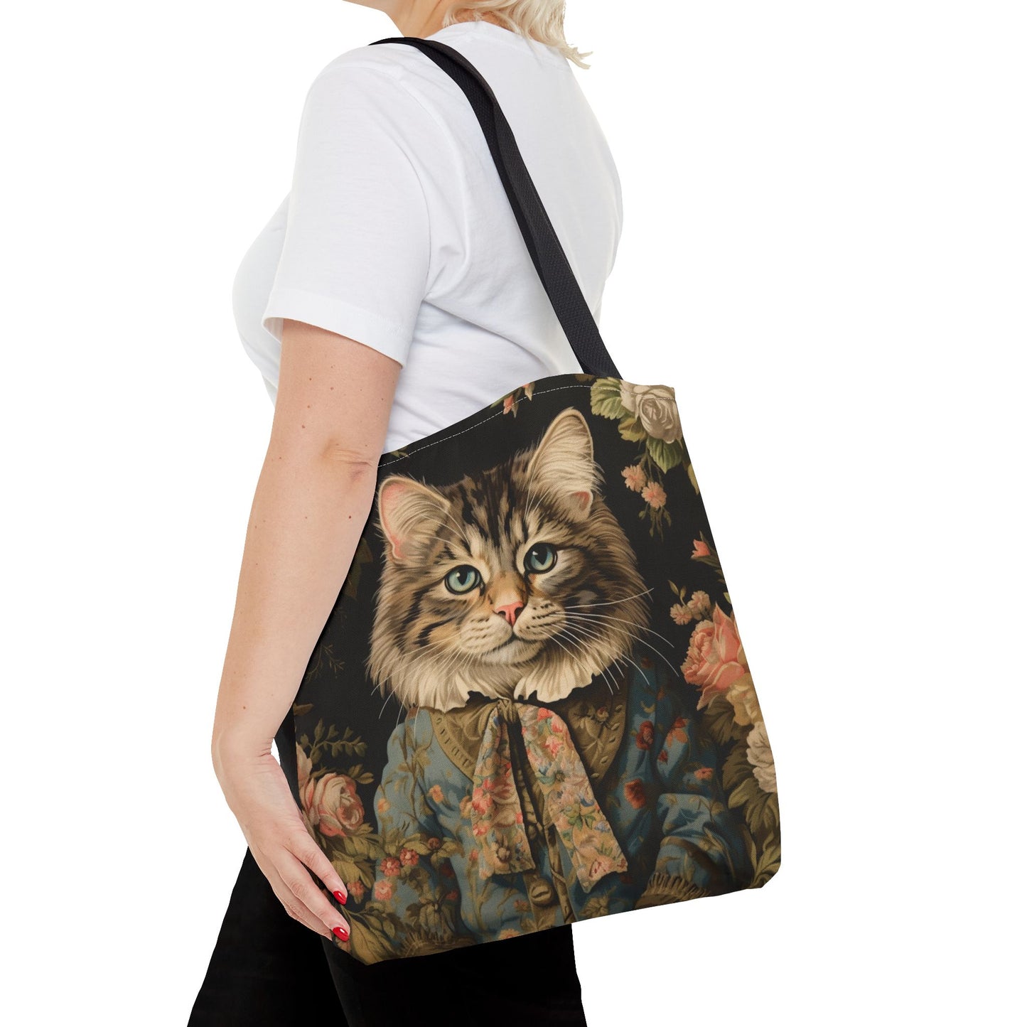 Stylish Victorian Cat Floral Tote Bag - Eco-Friendly and Reusable